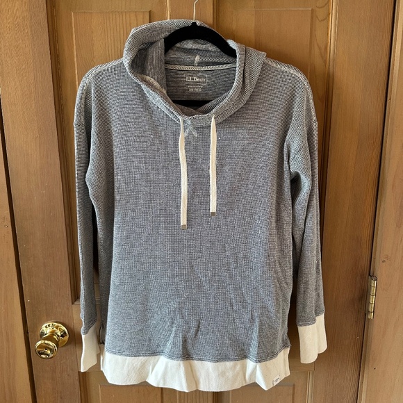LL Bean womens waffle hoodie pullover stripe - Picture 6 of 8
